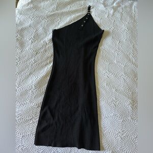 Zara Black one shoulder mini dress with buckle detail